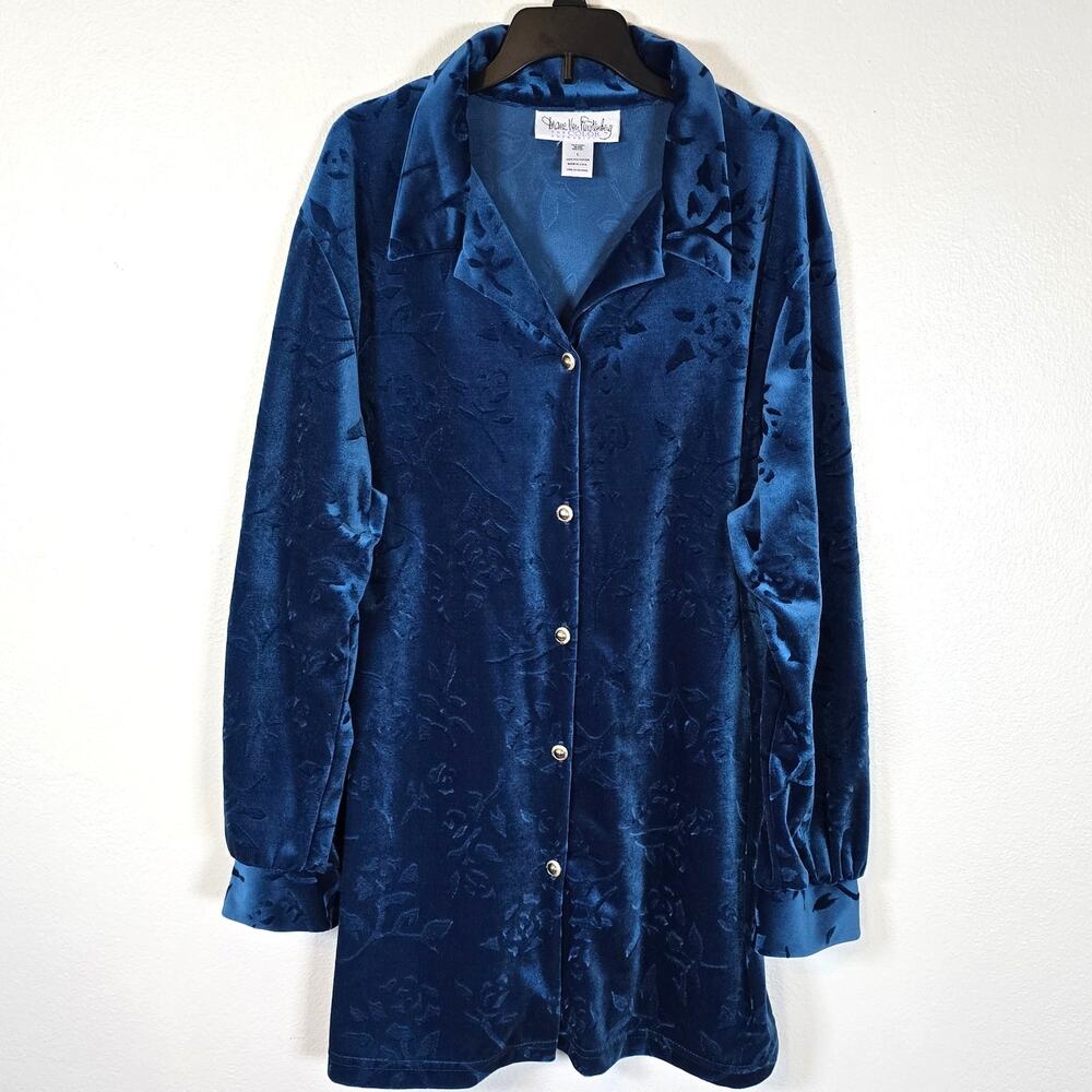 Vintage Diane Von Furstenberg Velvet Top Womens L Blue Rose Feminine Romantic
